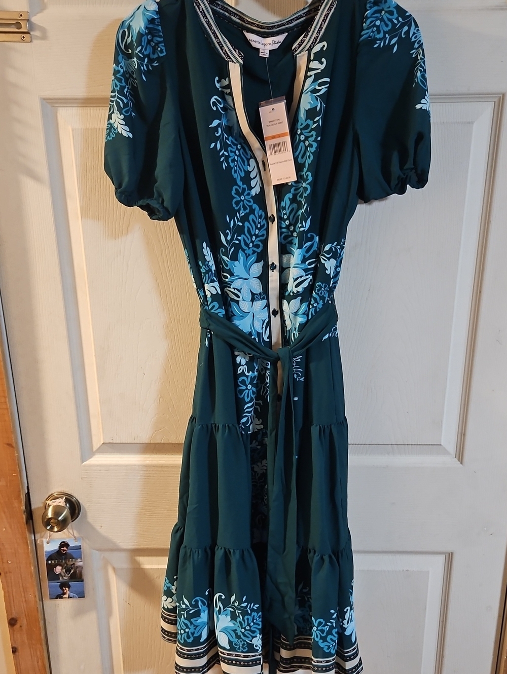 Nanette Lepore STUDIO REPEAT PUFF SLEEVE MIDI DRESS: TEAL: NEW WITH TAGS: SZ S